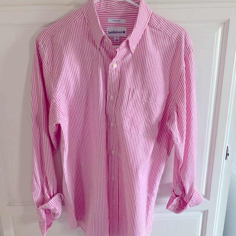 Pink , Classic Fit, Saddlebred , Medium , Pink , long sleeve , striped shirt